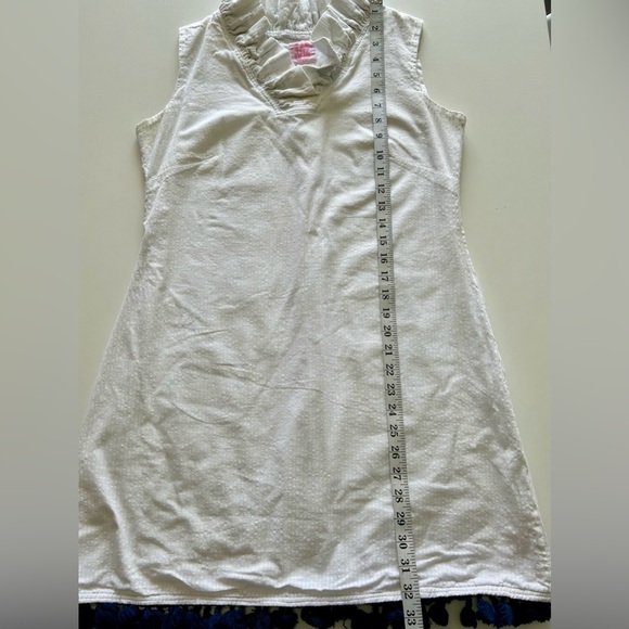 Preppy Ruffled Sleeveless White and Navy Mini Summer Dress - Picture 5 of 10